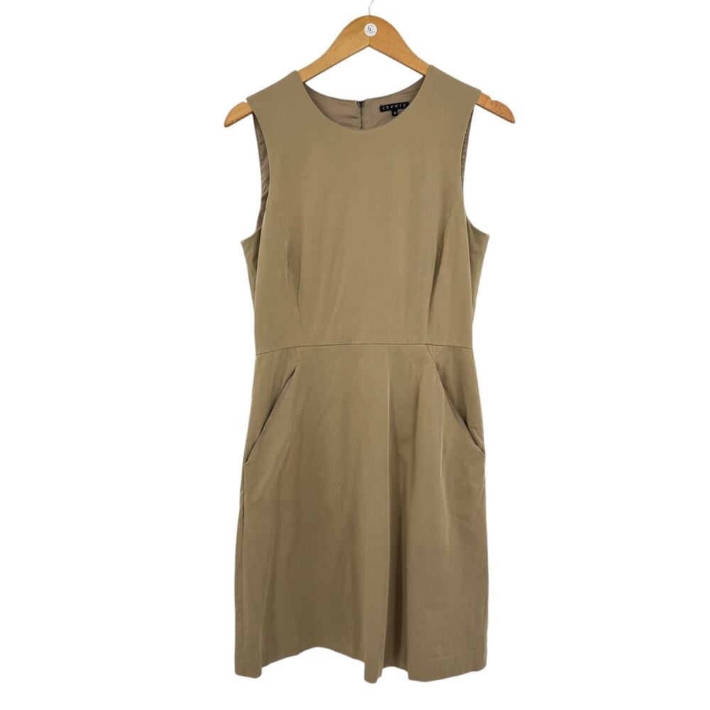 Theory Sz 8 Vintage Y2K Tan Brown Solid Sleeveless Stretch Academia Sheath Dress - Picture 8 of 12